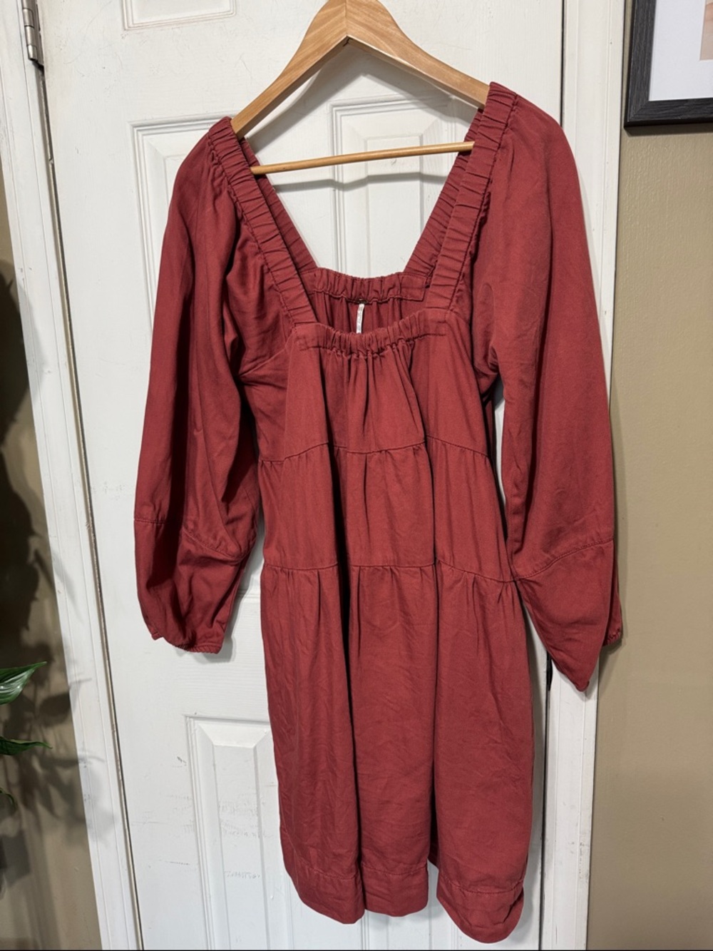 Free People Rust Cotton Tiered Peasant Dress Size Medium